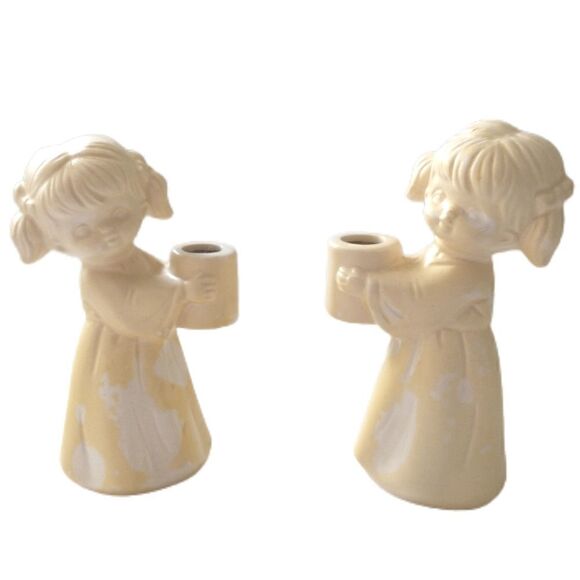 Vintage Colonial Candle Angel Taper Holders Cherubs Porcelain Ceramic Japan - Picture 3 of 12